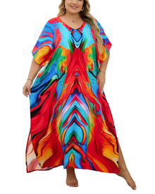 Olive Plus Size Women's Kaftan – Flowing Maxi Beach Dress, Loose Fit & Bohemian Style