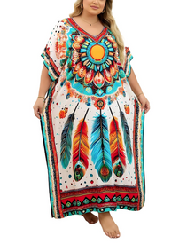 Olive Plus Size Women's Kaftan – Flowing Maxi Beach Dress, Loose Fit & Bohemian Style