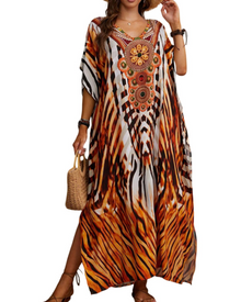 Olive Plus Size Women's Kaftan – Flowing Maxi Beach Dress, Loose Fit & Bohemian Style