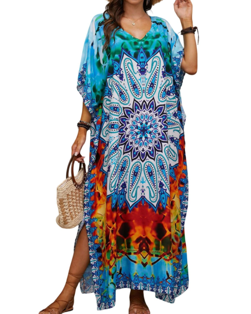 Olive Plus Size Women's Kaftan – Flowing Maxi Beach Dress, Loose Fit & Bohemian Style
