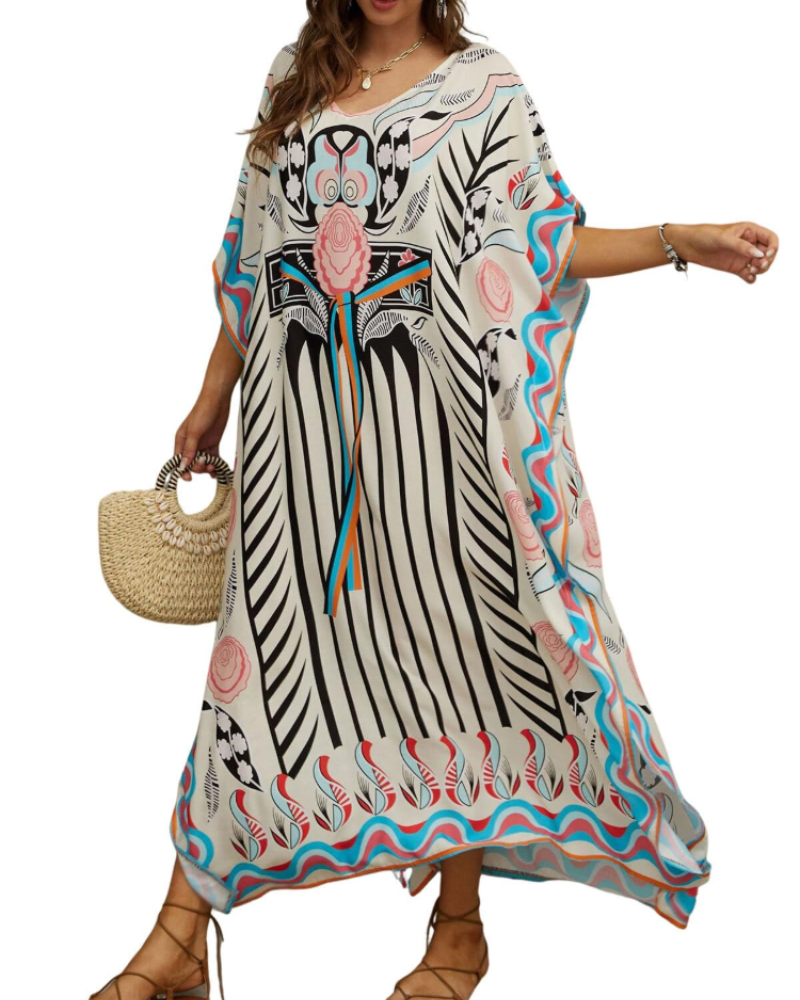 Olive Plus Size Women's Kaftan – Flowing Maxi Beach Dress, Loose Fit & Bohemian Style