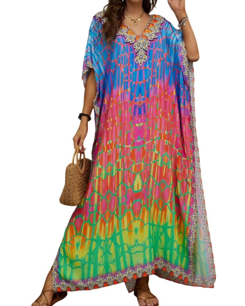 Olive Plus Size Women's Kaftan – Flowing Maxi Beach Dress, Loose Fit & Bohemian Style