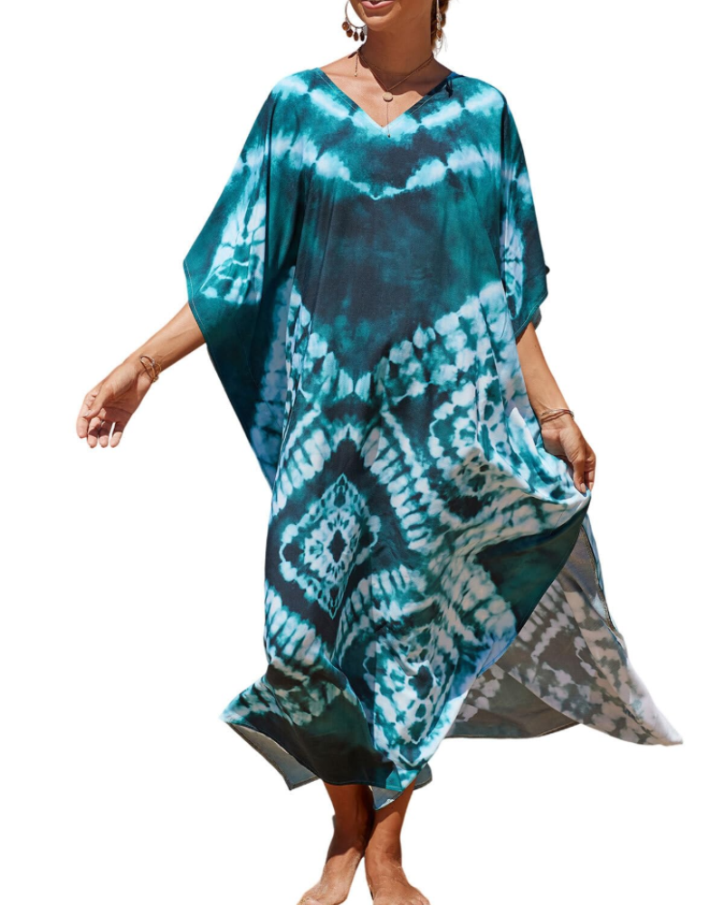 Olive Plus Size Women's Kaftan – Flowing Maxi Beach Dress, Loose Fit & Bohemian Style