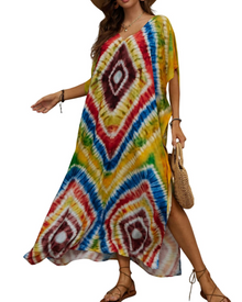 Olive Plus Size Women's Kaftan – Flowing Maxi Beach Dress, Loose Fit & Bohemian Style