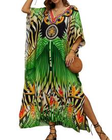 Olive Plus Size Women's Kaftan – Flowing Maxi Beach Dress, Loose Fit & Bohemian Style
