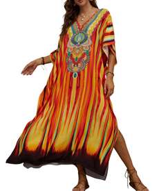 Olive Plus Size Women's Kaftan – Flowing Maxi Beach Dress, Loose Fit & Bohemian Style