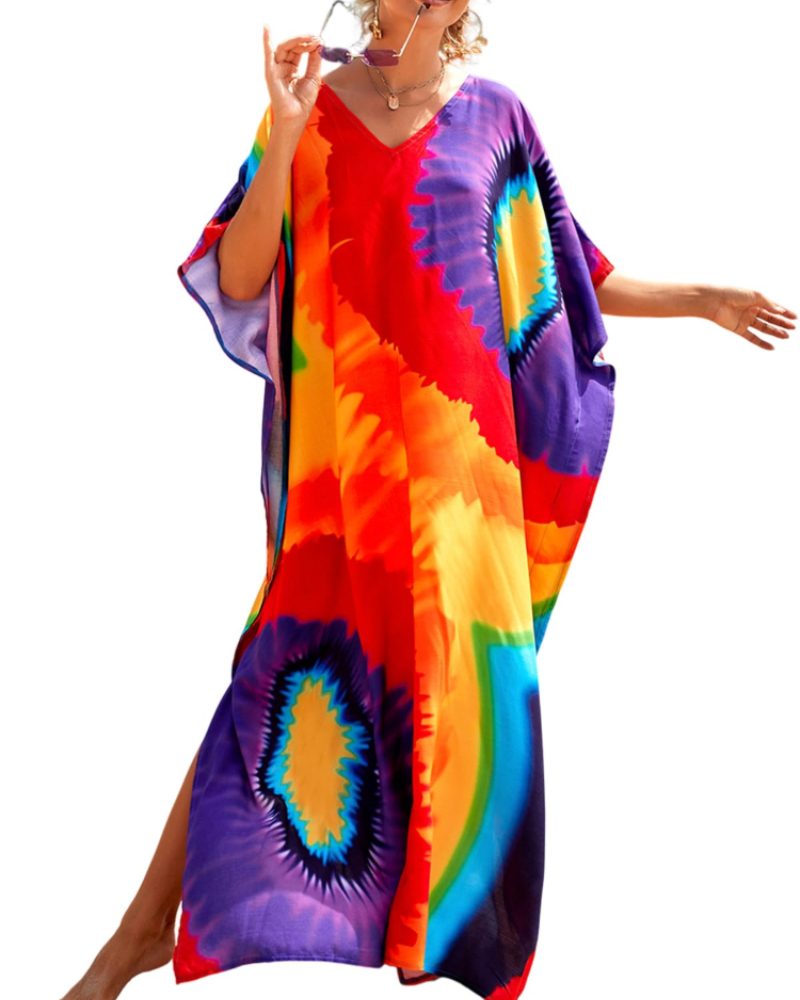 Olive Plus Size Women's Kaftan – Flowing Maxi Beach Dress, Loose Fit & Bohemian Style