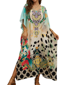 Olive Plus Size Women's Kaftan – Flowing Maxi Beach Dress, Loose Fit & Bohemian Style