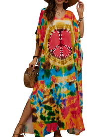 Olive Plus Size Women's Kaftan – Flowing Maxi Beach Dress, Loose Fit & Bohemian Style