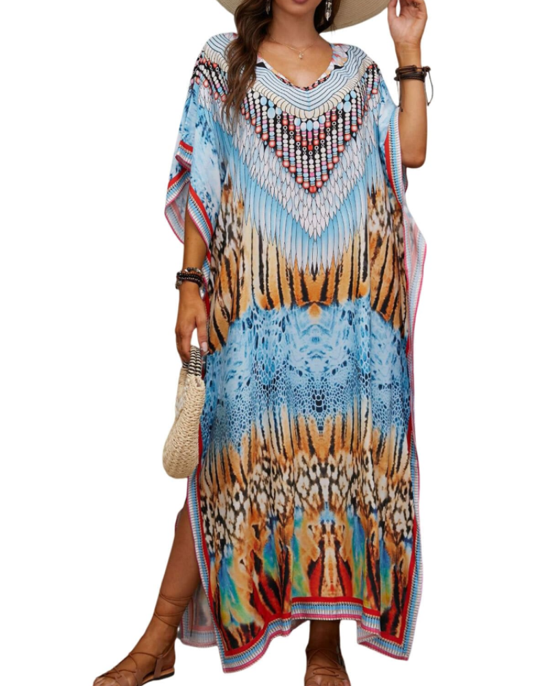Olive Plus Size Women's Kaftan – Flowing Maxi Beach Dress, Loose Fit & Bohemian Style