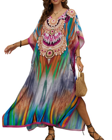 Olive Plus Size Women's Kaftan – Flowing Maxi Beach Dress, Loose Fit & Bohemian Style
