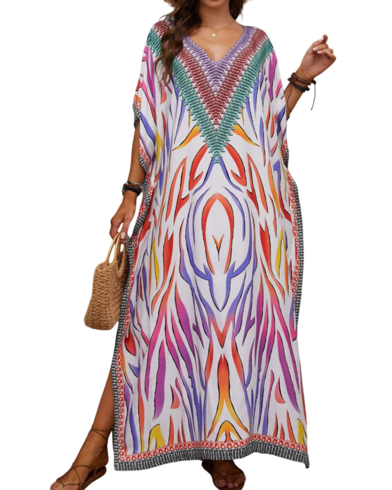 Olive Plus Size Women's Kaftan – Flowing Maxi Beach Dress, Loose Fit & Bohemian Style