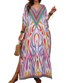 Olive Plus Size Women's Kaftan – Flowing Maxi Beach Dress, Loose Fit & Bohemian Style