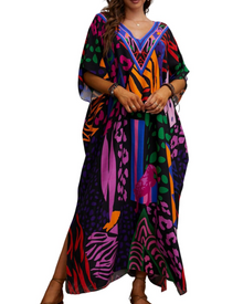 Olive Plus Size Women's Kaftan – Flowing Maxi Beach Dress, Loose Fit & Bohemian Style
