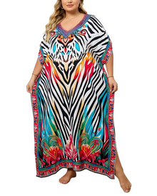 Olive Plus Size Women's Kaftan – Flowing Maxi Beach Dress, Loose Fit & Bohemian Style