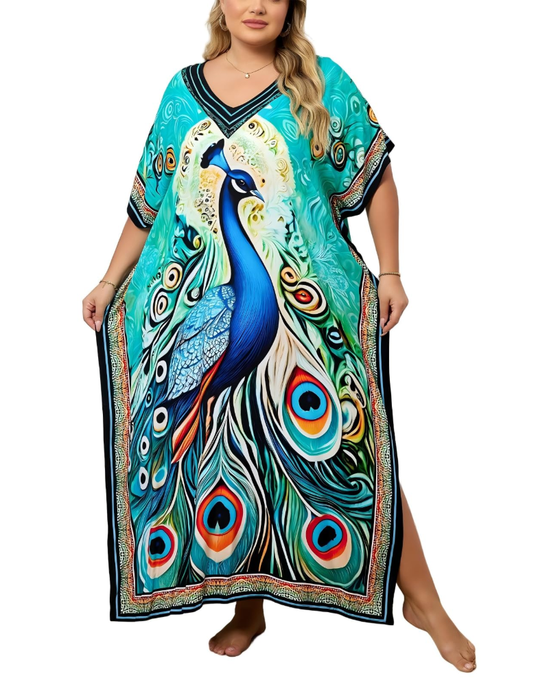 Olive Plus Size Women's Kaftan – Flowing Maxi Beach Dress, Loose Fit & Bohemian Style