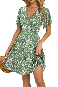 Mariselle Women's Dress – Floral V-Neck Wrap, Empire Waist & Pockets, A-Line Summer Cut