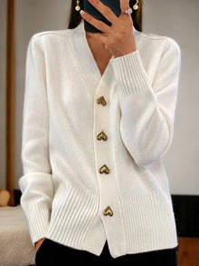 Olivia Gilet Woman Elegant – Warm Cardigan with Golden Heart-Shaped Buttons