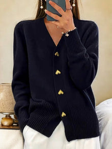 Olivia Gilet Woman Elegant – Warm Cardigan with Golden Heart-Shaped Buttons