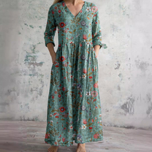 Willa Robe Longue Femme – Elegant Floral Dress with V-Neck & 3/4 Sleeves