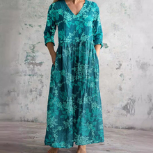 Willa Robe Longue Femme – Elegant Floral Dress with V-Neck & 3/4 Sleeves