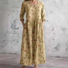 Willa Robe Longue Femme – Elegant Floral Dress with V-Neck & 3/4 Sleeves