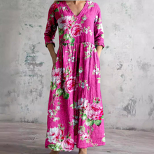 Willa Robe Longue Femme – Elegant Floral Dress with V-Neck & 3/4 Sleeves