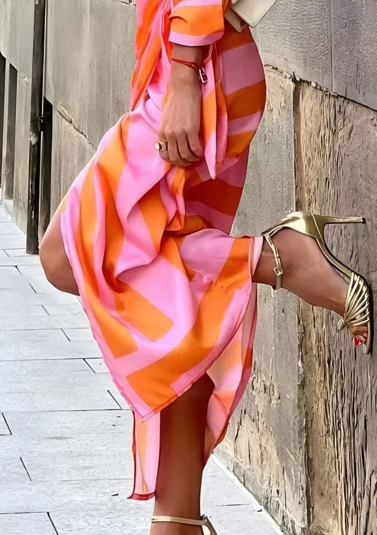 Women's Wrap Dress Amelia – Striped Crossed Dress with Flattering Cut & Light Comfort
