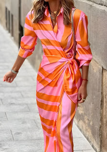 Women's Wrap Dress Amelia – Striped Crossed Dress with Flattering Cut & Light Comfort
