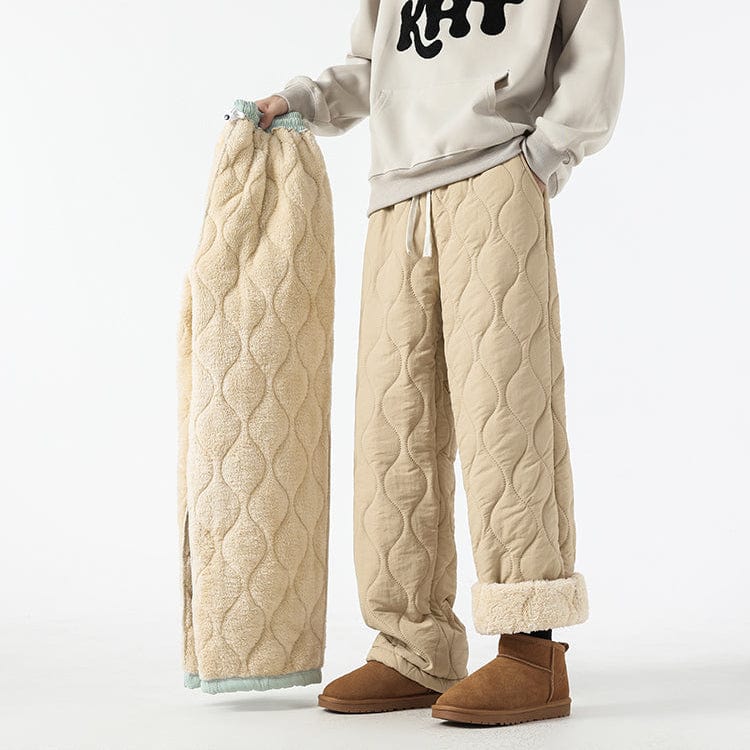 Logan Winter Quilted Pants Men – Warm Fleece Lined Pants with Loose Fit & Elastic Waistband