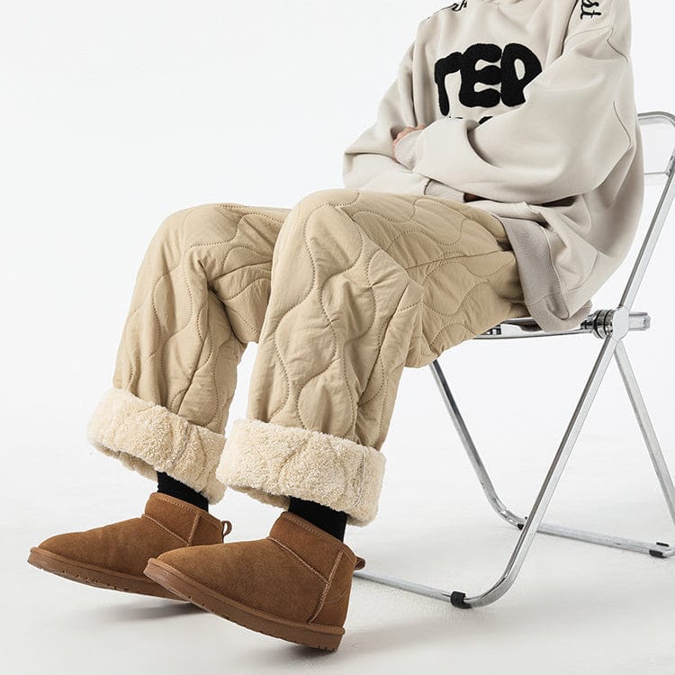 Logan Winter Quilted Pants Men – Warm Fleece Lined Pants with Loose Fit & Elastic Waistband
