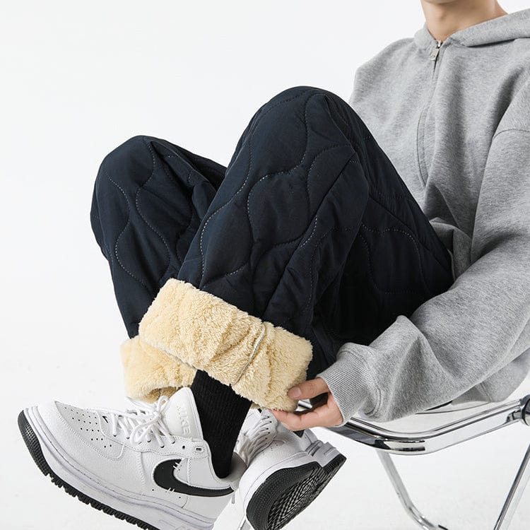 Logan Winter Quilted Pants Men – Warm Fleece Lined Pants with Loose Fit & Elastic Waistband