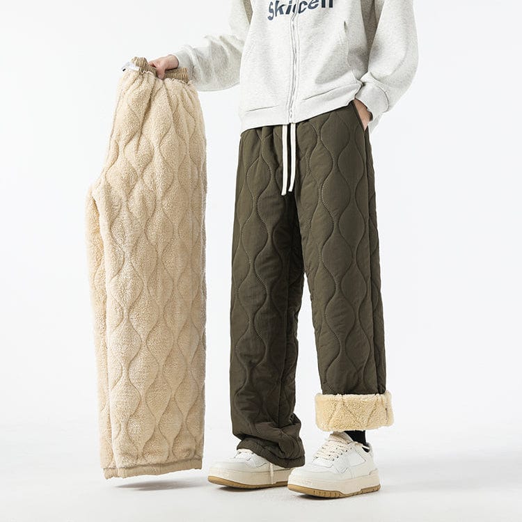 Logan Winter Quilted Pants Men – Warm Fleece Lined Pants with Loose Fit & Elastic Waistband