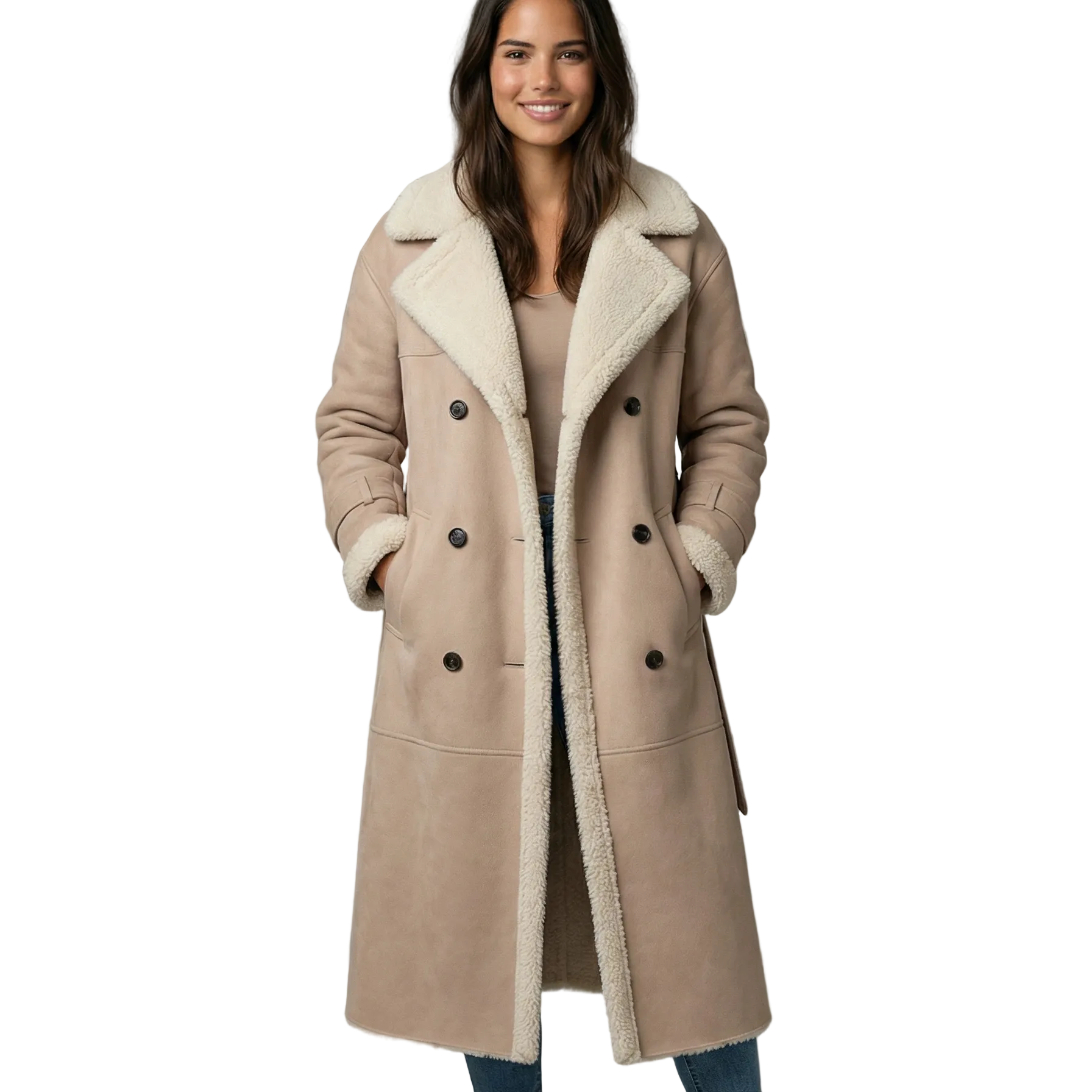 Rita Long Women's Trench – Luxury Teddy Lined Coat with Belt & Elegant Finish