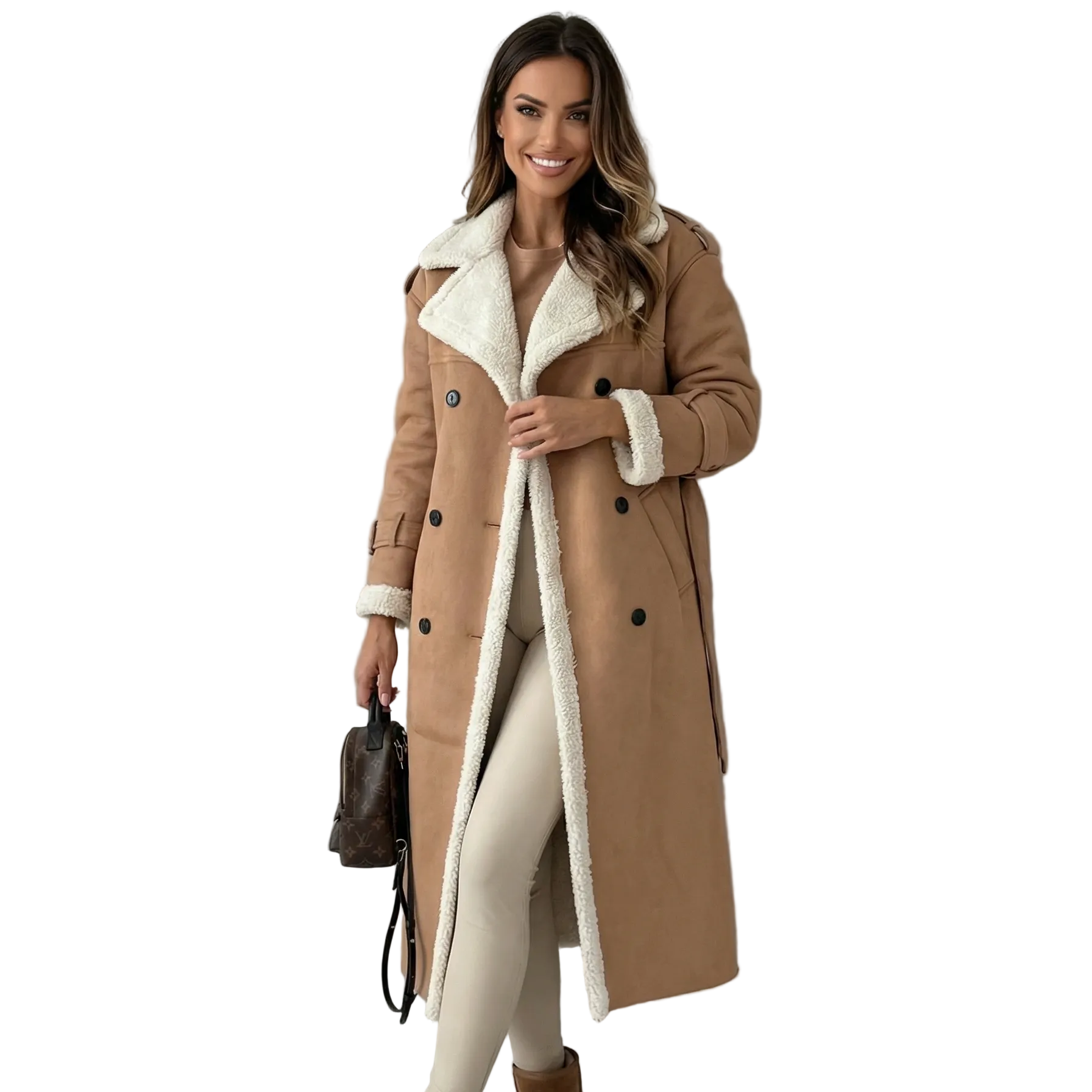 Rita Long Women's Trench – Luxury Teddy Lined Coat with Belt & Elegant Finish