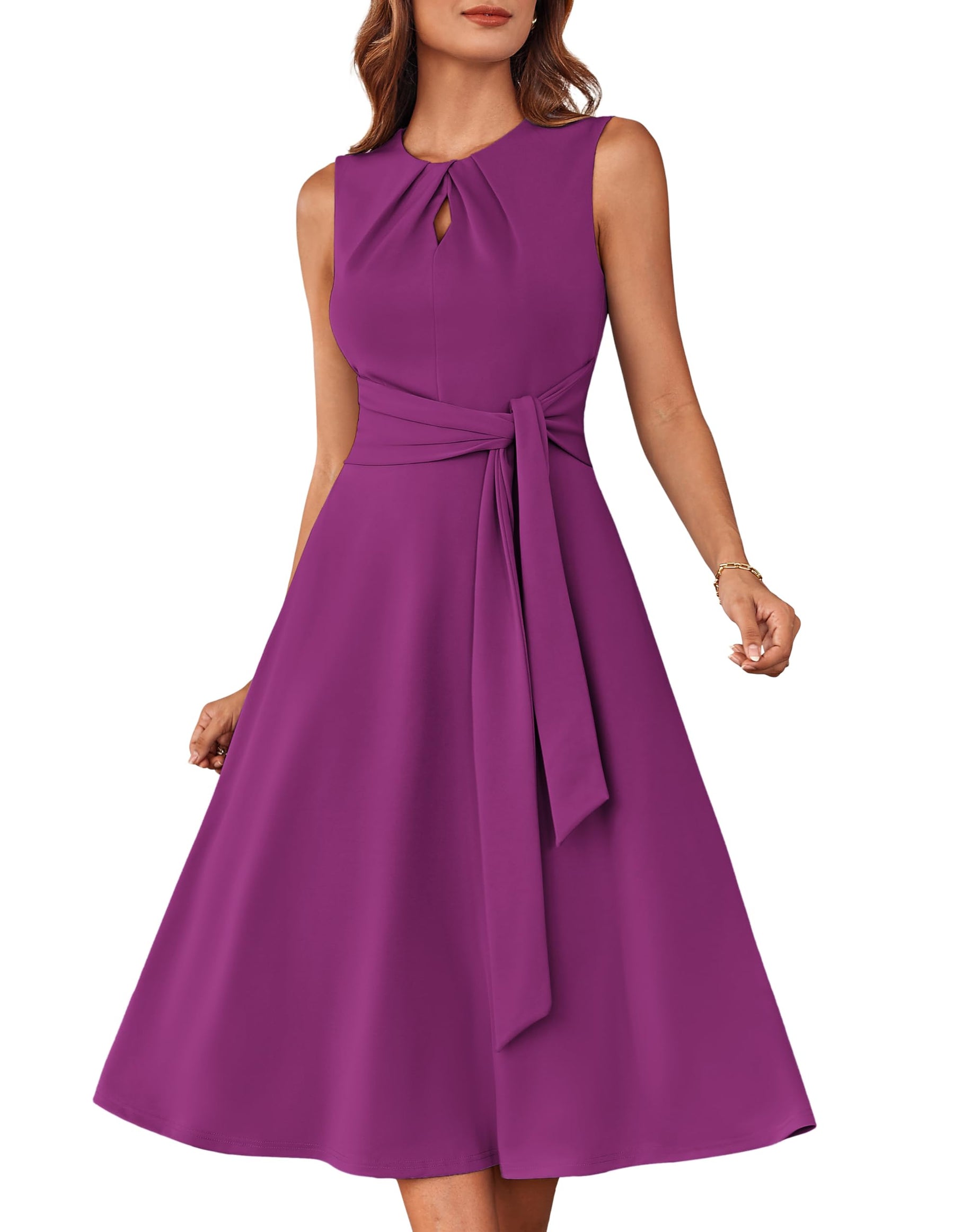Mary Grace Women's Robe – Sleeveless Round Neck, Midi A-Line Cut & Belt with Pockets