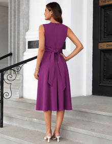 Mary Grace Women's Robe – Sleeveless Round Neck, Midi A-Line Cut & Belt with Pockets