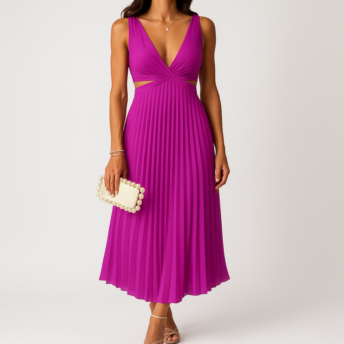 Shandee Robe Plissée – Shiny Satin, Fluid Cut & Refined Elegance