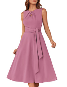 Mary Grace Women's Robe – Sleeveless Round Neck, Midi A-Line Cut & Belt with Pockets