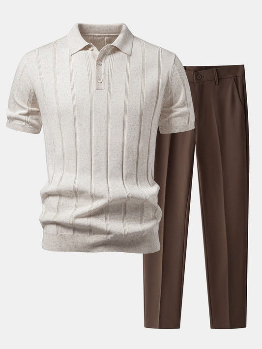 Linen Ribbed Knit Polo & Slim Fit Tapered Trousers