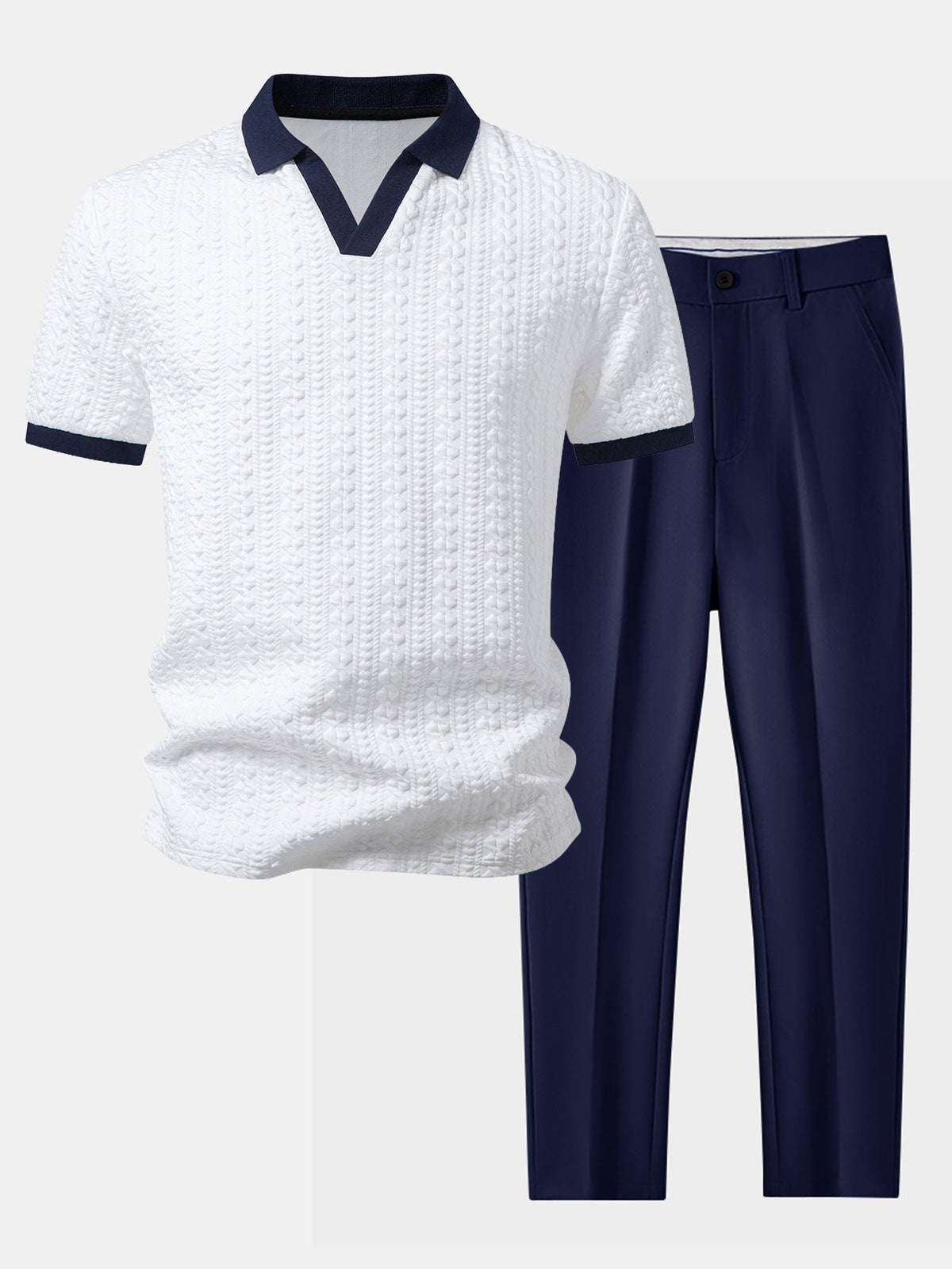 Contrast Jacquard Polo & Slim Fit Tapered Trousers