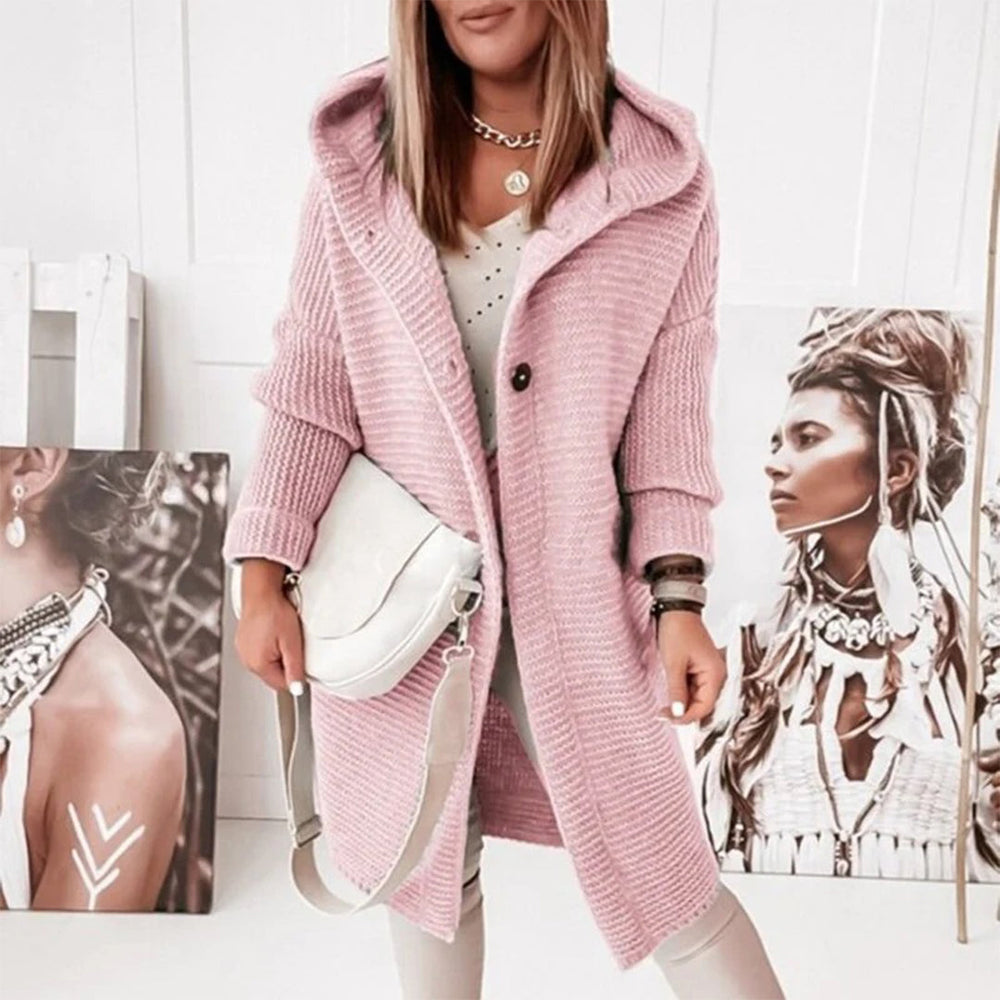 Madilyn Long Knit Vest for Women – Soft Hooded Jacket with Button Closure