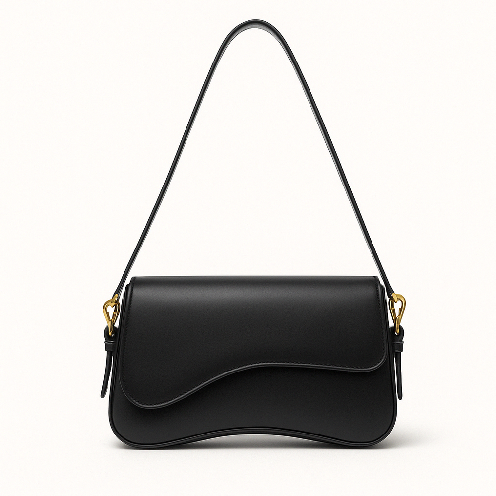 Hadley Sac Baguette Woman – Smooth Vegan Leather with Asymmetrical Silhouette & Elegant Golden Details
