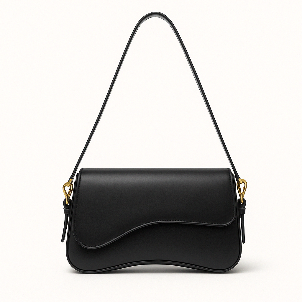 Hadley Sac Baguette Woman – Smooth Vegan Leather with Asymmetrical Silhouette & Elegant Golden Details