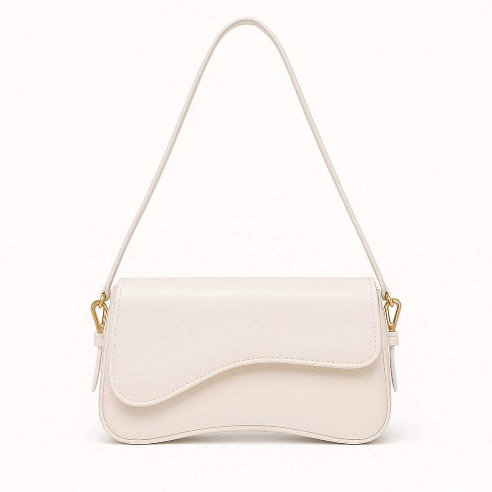 Hadley Sac Baguette Woman – Smooth Vegan Leather with Asymmetrical Silhouette & Elegant Golden Details