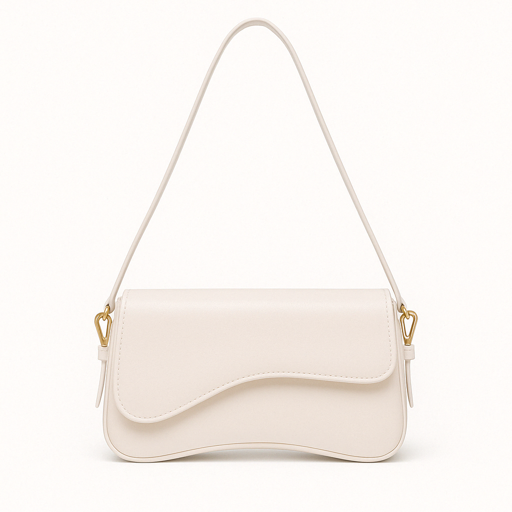 Hadley Sac Baguette Woman – Smooth Vegan Leather with Asymmetrical Silhouette & Elegant Golden Details