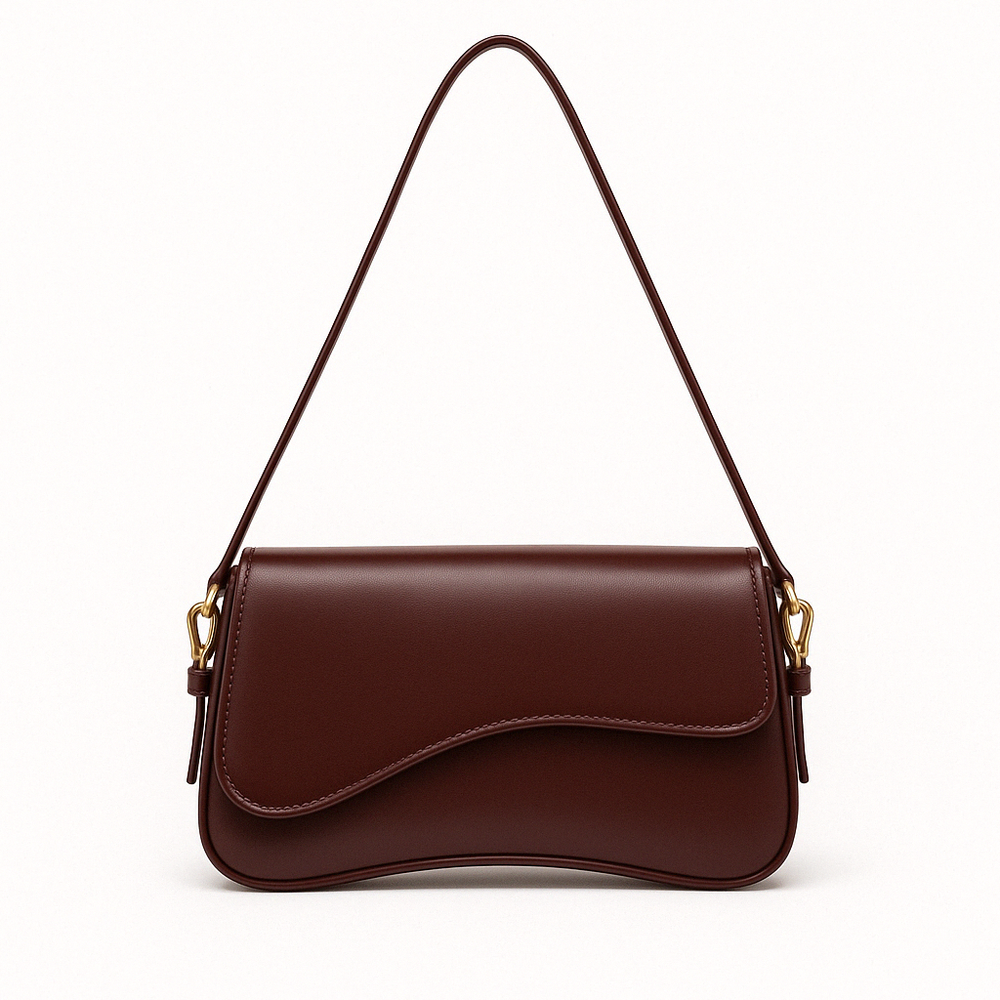Hadley Sac Baguette Woman – Smooth Vegan Leather with Asymmetrical Silhouette & Elegant Golden Details