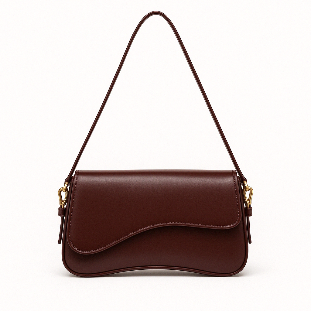 Hadley Sac Baguette Woman – Smooth Vegan Leather with Asymmetrical Silhouette & Elegant Golden Details