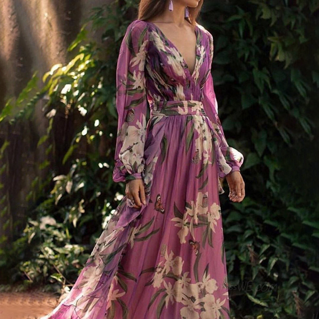 Natalia Maxi Dress Woman – Summer Elegance, Light Polyester & Fluid Cut Purple