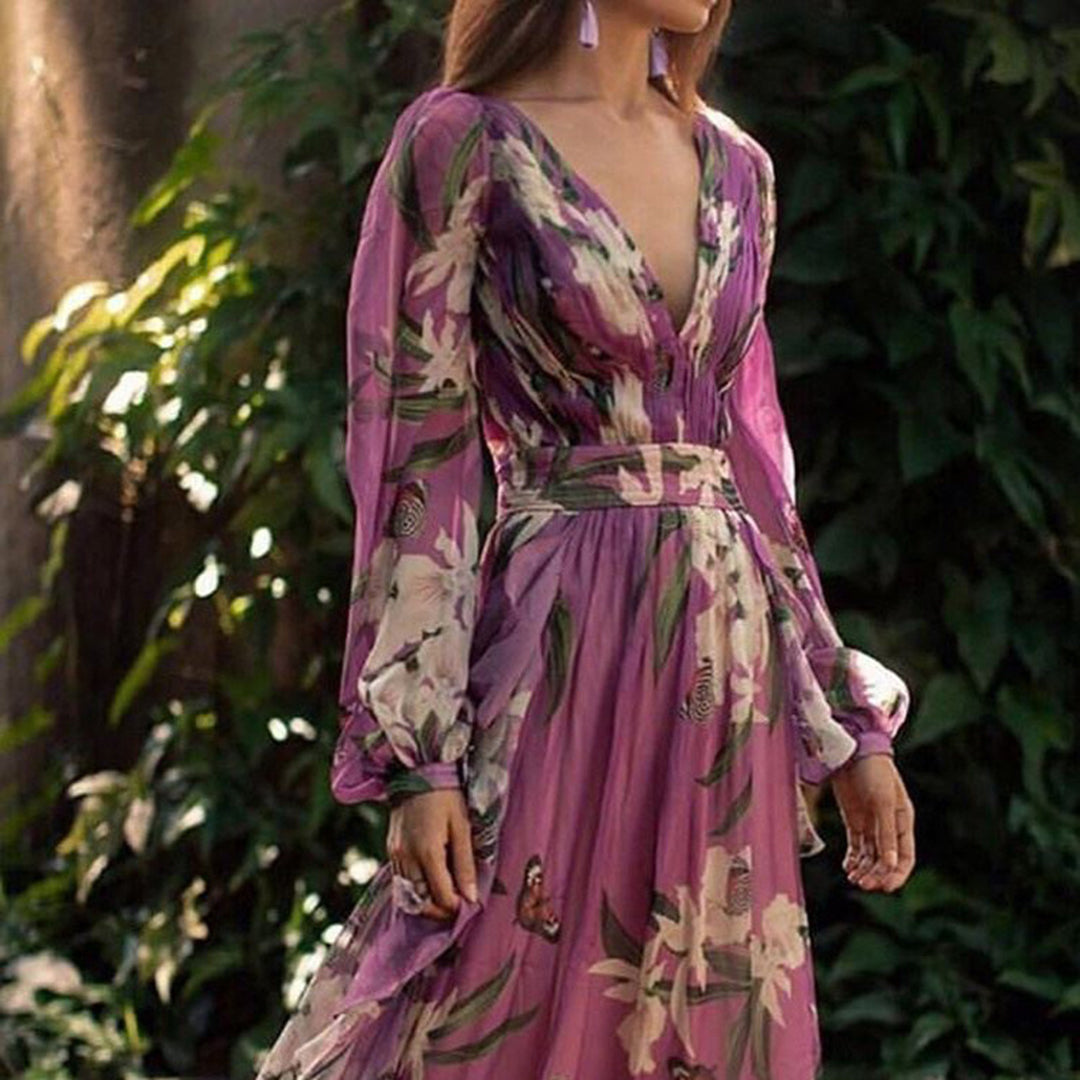 Natalia Maxi Dress Woman – Summer Elegance, Light Polyester & Fluid Cut Purple